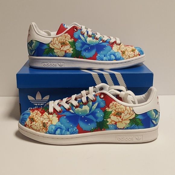 adidas Shoes | Adidas Stan Smith Farm Floral Red Blue Sneakers | Poshmark